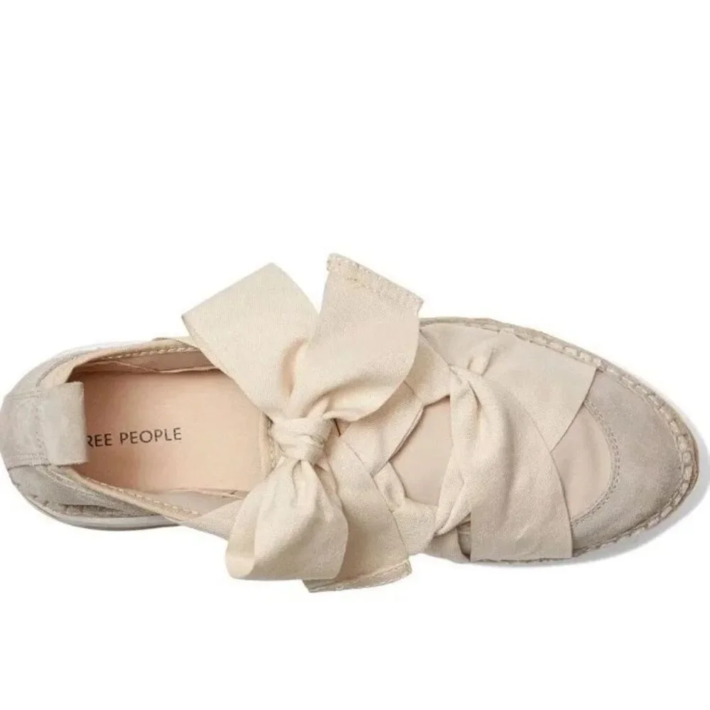 New Free People Chapmin Espadrille Sneaker Ivory Ribbon Lace Platform Shoe Sz 39